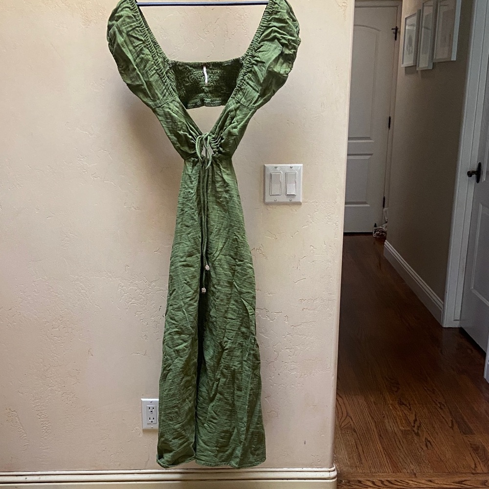 Sz S Free People Textured Green 100% Cotton Long Dress